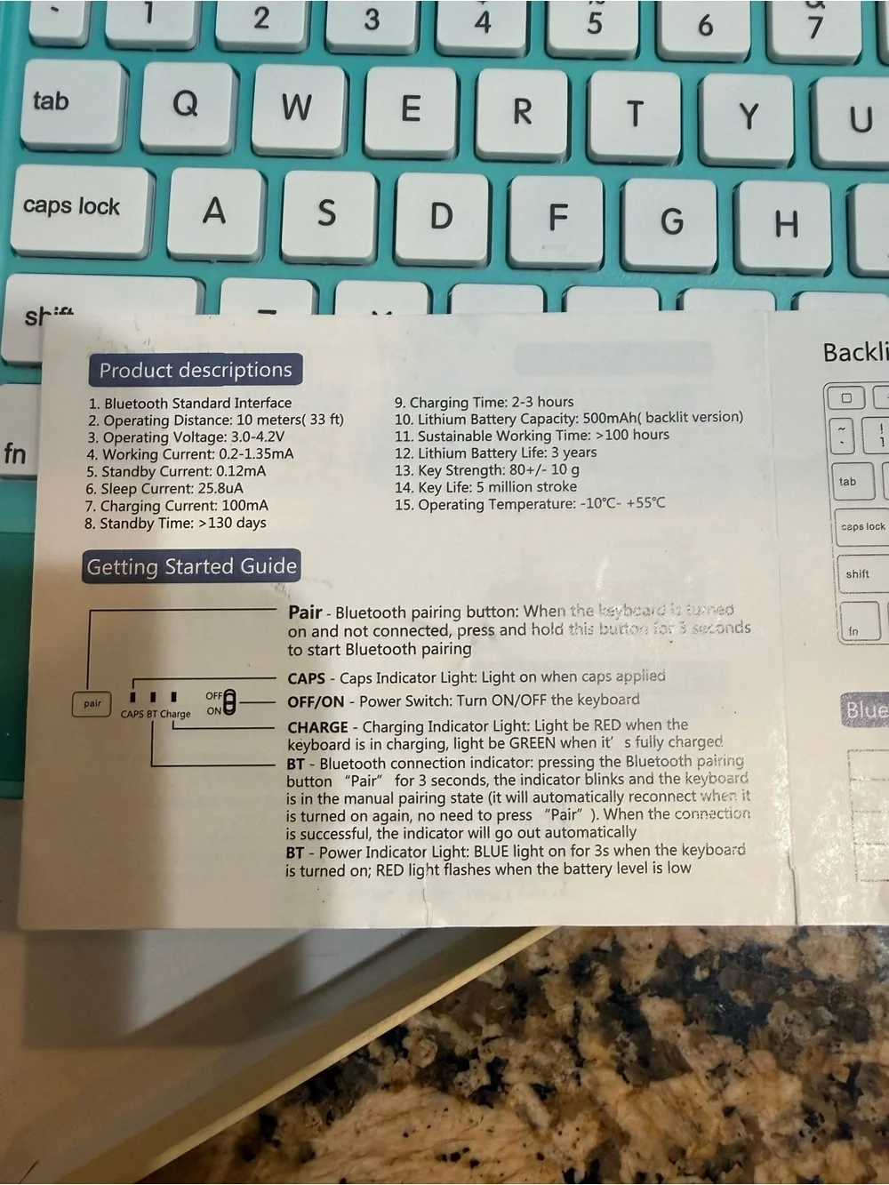 SMART brand Turquoise Bluetooth Tablet Keyboard Case no cords included